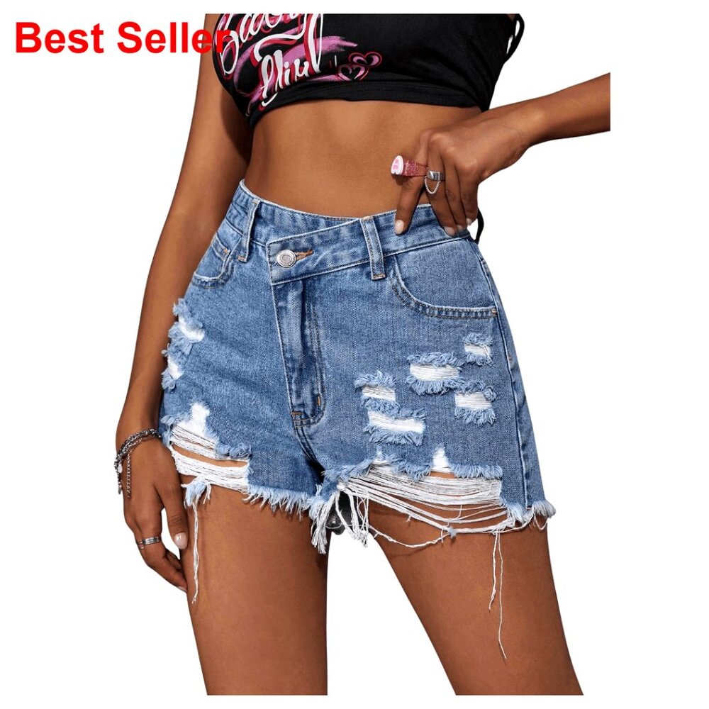 High Waisted Distressed Denim Shorts Ripped Mini Jean Shorts